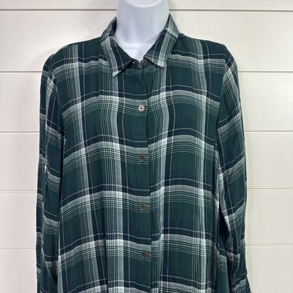 J. Jill Plaid Long Sleeve Button Front Tunic Top Shirt Green sz M - Picture 2 of 7